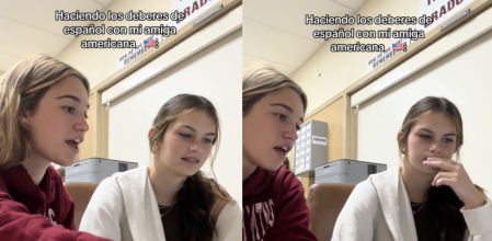 Una joven española arrasa mostrando cómo ayuda a su amiga americana con los deberes de castellano: “Lo tengo en bucle”