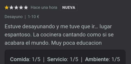 La increíble reseña de un cliente a un restaurante.