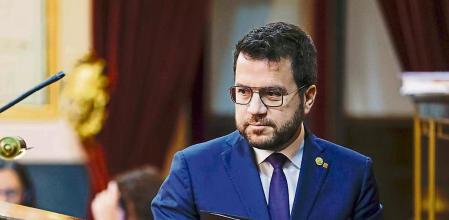 MADRID, 19/10/2023.- El presidente de la Genaralitat, Pere Aragonés tras intervenir en la Comisión General de las Comunidades Autónomas, este jueves en la Cámara Alta. EFE/ Daniel Gonzalez