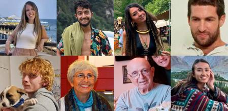 Mosaico con las fotos hechas públicas de algunas de las personas secuestradas durante la incursión de Hamas en Israel