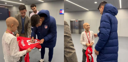 María Caamaño Múñez, la 'princesa futbolera guerrera', conoce a su ídolo Álvaro Morata en un emotivo encuentro en el estadio Metropolitano
