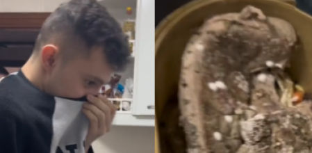 El estudiante no puede contenerse ante el olor de su comida