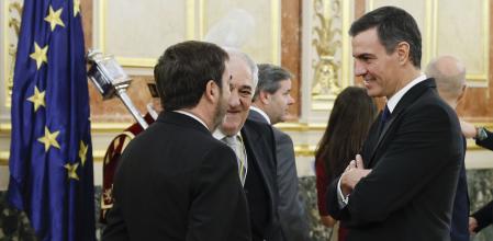 Pedro Sánchez con Vicente Guilarte (CGPJ) y Cándido Conde-Pumpido (Tribunal Constitucional)