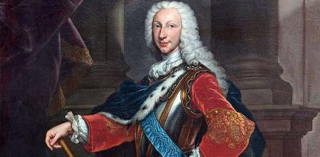 Carlos III como rey de las Dos Sicilias (Carlos VII), detalle de un retrato de Giovanni Maria delle Piane, 1738