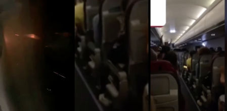 Captan el terrorífico momento en el que se incendia un avión y tiene que hacer un aterrizaje de emergencia