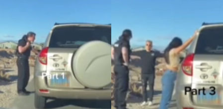 La mujer quedó boquiabierta al ver a su esposo en el control de tráfico.