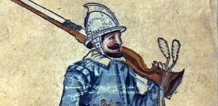 Ilustración de un soldado con arcabuz, s. XVII