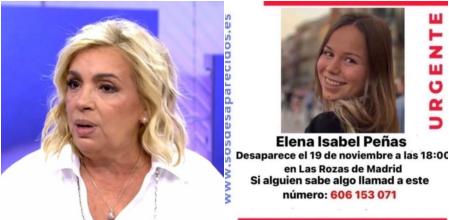Carmen Borrego pide ayuda para encontrar a la joven desaparecida Elena Isabel Peñas