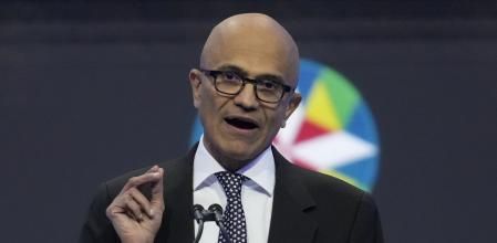 FILE - Microsoft CEO Satya Nadella speaks on Nov. 15, 2023, in San Francisco. Despite a rift between the key players behind ChatGPT and the company they helped build, both former Twitch leader Emmet Shear and Nadella said they are committed to a partnership. Microsoft snapped up Sam Altman and another architect of ChatGPT maker OpenAI for a new venture after their sudden departures shocked the artificial intelligence world. It's also left OpenAI's new CEO to paper over tensions by vowing to investigate Altman’s firing. The developments come Monday, Nov. 20, 2023 after a weekend of drama and speculation about how the power dynamics would shake out at OpenAI. (AP Photo/Eric Risberg, file)