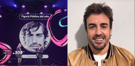 Fernando Alonso, doble campeón mundial de Fórmula 1, agradece emocionado el Premio TikTok a la 'Figura Pública del año' en la tercera edición de los premios de la plataforma