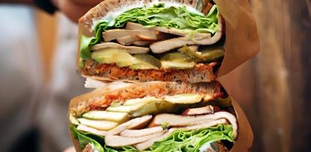 El sándwich vegano con tofu, pepinillos, tomate seco y aguacate