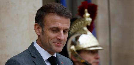 French President Emmanuel Macron waits for the arrival of Czech President prior to their meeting at the Elysee Presidential Palace in Paris, on December 20, 2023. (Photo by Ludovic MARIN / AFP)