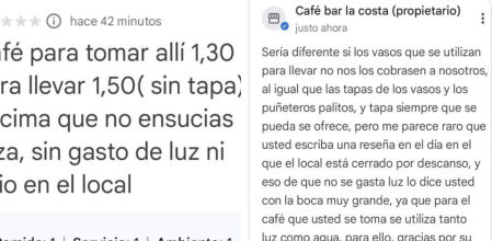 El dueño de un bar pone en su sitio a un cliente que se queja de la diferencia de precio entre un café para tomar en el local y para llevar