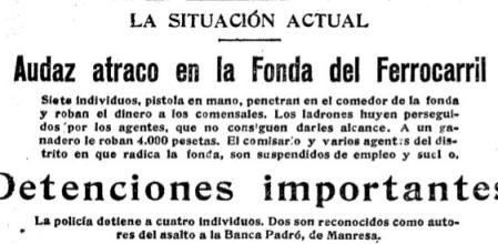 Noticia sobre el atraco en la Fonda del Ferrocarril