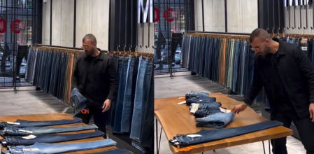 El sorprendente truco de un dependiente para doblar la ropa en un nanosegundo: 