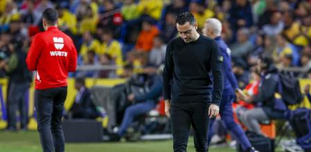 El entrenador del Barcelona, Xavi Hernández, durante el partido de LaLiga que se disputa este jueves en el estadio de Gran Canaria