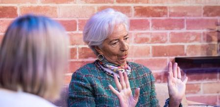 Christine Lagarde, president of the European Central Bank (ECB), during an interview at Bloomberg House on day two of the World Economic Forum (WEF) in Davos, Switzerland, on Wednesday, Jan. 17, 2024. The annual Davos gathering of political leaders, top executives and celebrities runs from January 15 to 19. Photographer: Chris Ratcliffe/Bloomberg
