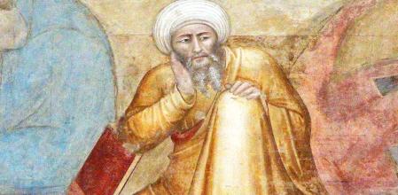 Averroes en el fresco “El triunfo de santo Tomás de Aquino”, de Andrea di Bonaiuto, en la Capilla de los Españoles, Florencia