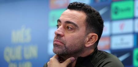 Barcelona's Spanish coach Xavi addresses a press conference at the Joan Gamper training ground in Sant Joan Despi, near Barcelona, on January 30, 2024. Only a few months after lifting the Spanish title, Barcelona coach Xavi Hernandez dramatically announced he would walk away from the club at the end of the season. After Villarreal stunned Barcelona on January 28 with a 5-3 win which left the champions third, and 10 points behind La Liga leaders Real Madrid, Xavi said he was stepping down in June. (Photo by PAU BARRENA / AFP)
