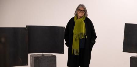 BARCELONA CATALONIA, SPAIN - JANUARY 31: Artist Susana Solano poses during the exhibition 'Anonims', at the Vila Casas Foundation, on 31 January, 2024 in Barcelona, Catalonia, Spain. This exhibition represents the artist's first retrospective in Barcelona, after the one organized by MACBA in 1999. Solano, in her beginnings, was dedicated to painting and wood, but soon explored the use of metals and other formats and materials such as video, sound recordings, wax, plastics or wicker. (Photo By Lorena Sopena/Europa Press via Getty Images)