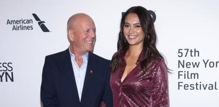 FILE - Actor Bruce Willis, left, and Emma Heming Willis attend the “Motherless Brooklyn” premiere during the 57th New York Film Festival on Oct. 11, 2019. Heming Willis is working on a guide to care giving that draws upon her experiences tending to her husband who has been diagnosed with frontotemporal dementia. The book, currently untitled, is scheduled for 2025. (Photo by Charles Sykes/Invision/AP, File)