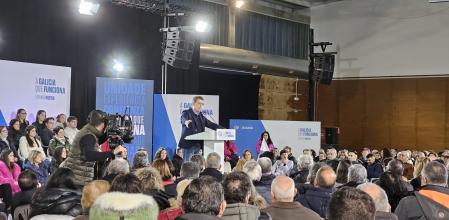 Alberto Núñez Feijóo esta tarde en un mitin en Outeiro do Rei, en Lugo
