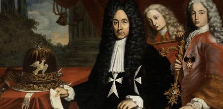 Detalle de un retrato del Gran Maestre Antonio Manoel de Vilhena con pajes, Enrico Regnaud (1725-1729).