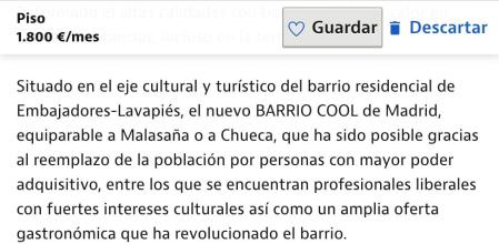 Un anuncio de alquiler en Lavapiés presume del “reemplazo de la población” en el “nuevo barrio cool de Madrid”