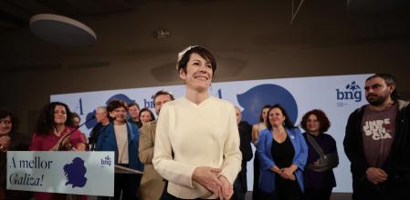 SANTIAGO DE COMPOSTELA, 18/02/24.- La candidata del BNG a la presidencia de la Xunta de Galicia, Ana Pontón, comparece ante los medios de comunicación este domingo tras conocerse los resultados electorales, en los que el PP de Alfonso Rueda ha mantenido la mayoría absoluta. EFE/ Cabalar