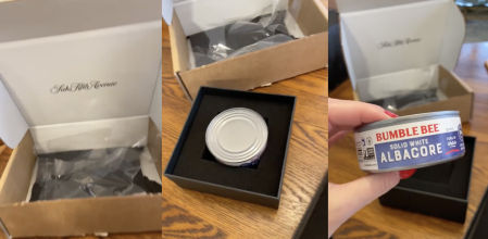 Compra un cenicero de lujo por Internet y cuando llega el paquete solo contiene una lata de atún en su interior