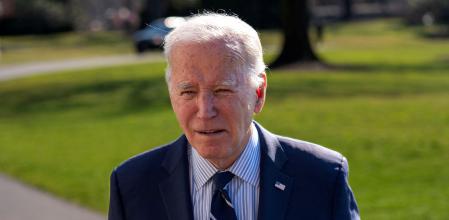U.S. President Joe Biden speaks to members of the press after a weekend in Delaware, on the South Lawn of the White House in Washington, U.S., February 19, 2024. REUTERS/Bonnie Cash