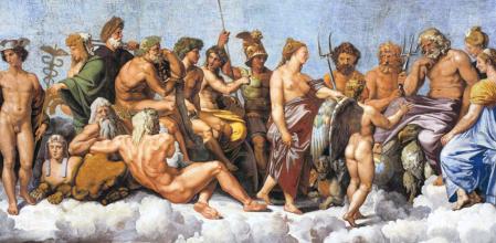 'El consejo de los dioses', Rafael Sanzio, 1517-1518, Villa Farnesina, Roma
