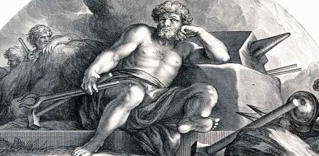 Vulcano (equivalente del dios griego Hefesto) en un grabado de C. Bloemaert a partir de un original de Pietro da Cortona