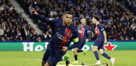Soccer Football - Champions League - Round of 16 - Second Leg - Real Sociedad v Paris St Germain - Reale Arena, San Sebastian, Spain - March 5, 2024 Paris St Germain's Kylian Mbappe celebrates scoring their second goal REUTERS/Vincent West