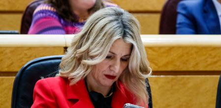 Díaz mira su teléfono durante el pleno de ayer en el Senado