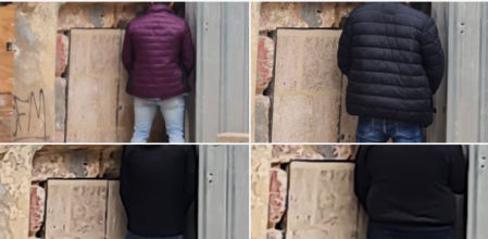 Fotos de hombres meando el sábado en la fachada de la Iglesia de Santos Juanes en València