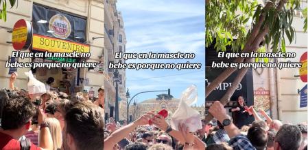 Se forma una cadena humana para que alguien pueda consumir en las Fallas.