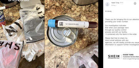 Hace un pedido de ropa en Shein y le llega un frasco con sangre humana: “Es un peligro biológico importante”