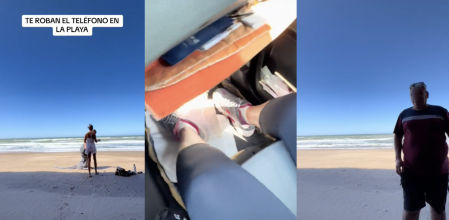 Le roban el teléfono en la playa mientras hace un vídeo y los ladrones lo graban todo: "¿Cómo se apaga?"