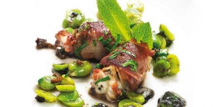 Sepietas con habitas y panceta, un plato rápido y sencillo