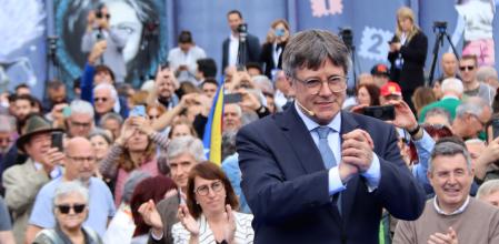 El candidat de Junts a les eleccions del 12-M, Carles Puigdemont, a l'acte públic d'Elna