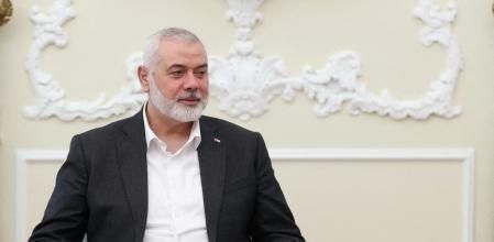 Palestinian group Hamas' top leader, Ismail Haniyeh meets with Iranian President Ebrahim Raisi (not pictured) in Tehran, Iran March 27, 2024. Iran's Presidency/WANA (West Asia News Agency)/Handout via REUTERS ATTENTION EDITORS - THIS PICTURE WAS PROVIDED BY A THIRD PARTY.