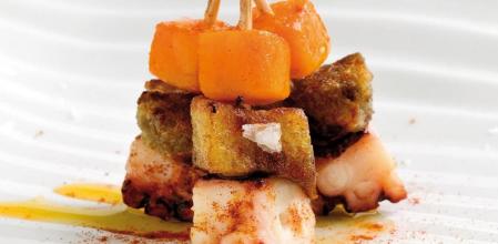 Pulpo con calabaza y panceta, un contraste de texturas y sabores