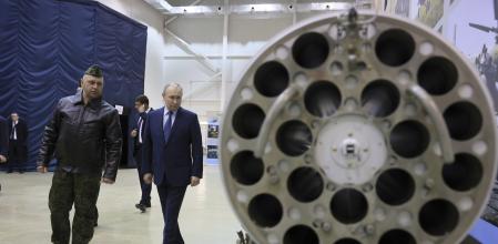 Russian President Vladimir Putin, center, and Alexander Karamyshev, Hero of Russia, and the head of aerial weapons training and tactical training center visit the 344th State Centre for Deployment and Retraining of Flight Personnel of the Russian Defense Ministry in Torzhok, Tver region, 217 km (136 miles) north-west of Moscow, Russia, Wednesday, March 27, 2024. (Mikhail Metzel, Sputnik, Kremlin Pool Photo via AP)