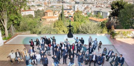 Los promotores de la Regata Cultural, hoy, en la Fundación Joan Miró