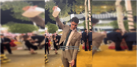 Un asturiano sirve manzanilla como si fuera sidra en la Feria de Abril y le llueve las críticas: “Parece Julián Muñoz”