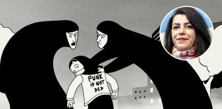 Fotograma del filme de animación 'Persépolis' junto a su autora, la iraní Marjane Satrapi