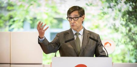 El candidato del PSC, Salvador Illa, en la presentación de la plataforma SI de apoyo a su candidatura.