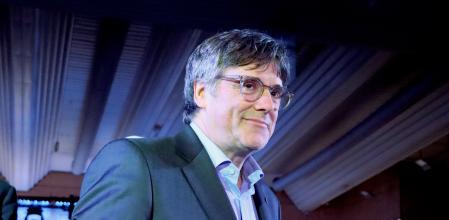 El candidat de Junts+, Carles Puigdemont, al míting d'aquest dijous a Argelers