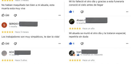 Empieza a trabajar en una funeraria y sus amigos escriben reseñas surrealistas: “Los empleados te darán la vida”